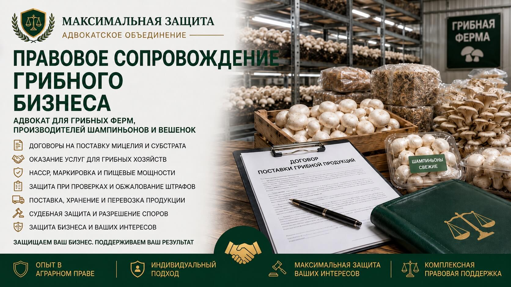Адвокат консультирует владельца грибной фермы – правовое сопровождение грибного бизнеса