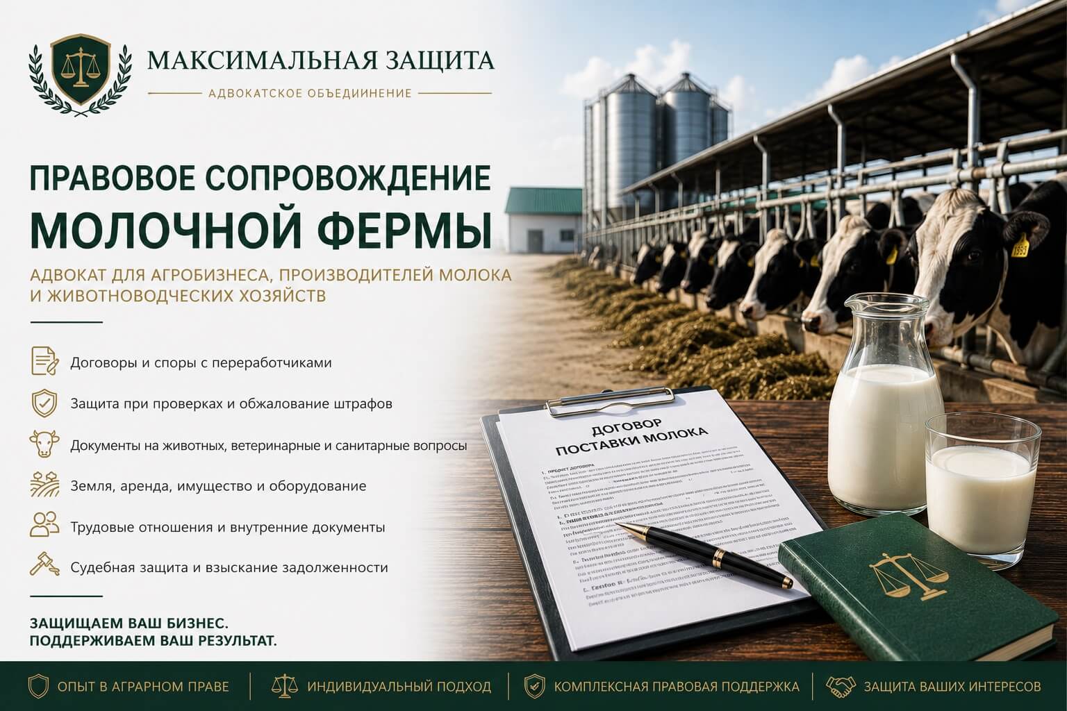 Адвокат консультирует владельца фермы – правовое сопровождение молочной фермы