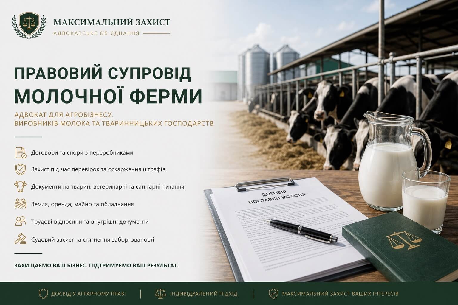 Адвокат консультує власника ферми – правовий супровід молочної ферми