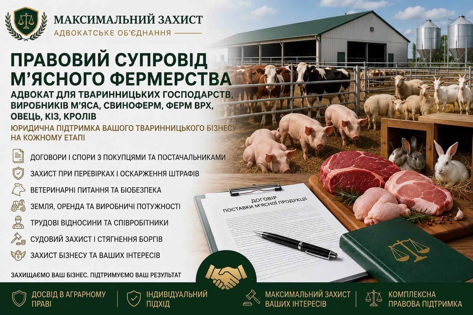 Адвокат консультує власника фермерського господарства – правовий супровід м’ясного фермерства