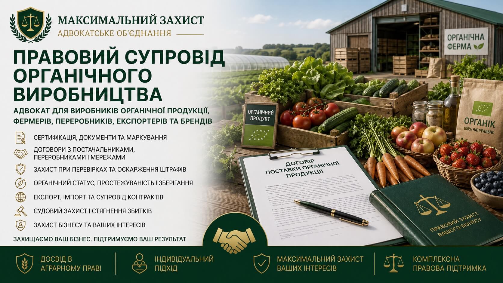 Адвокат консультує виробника органічної продукції – правовий супровід органічного виробництва