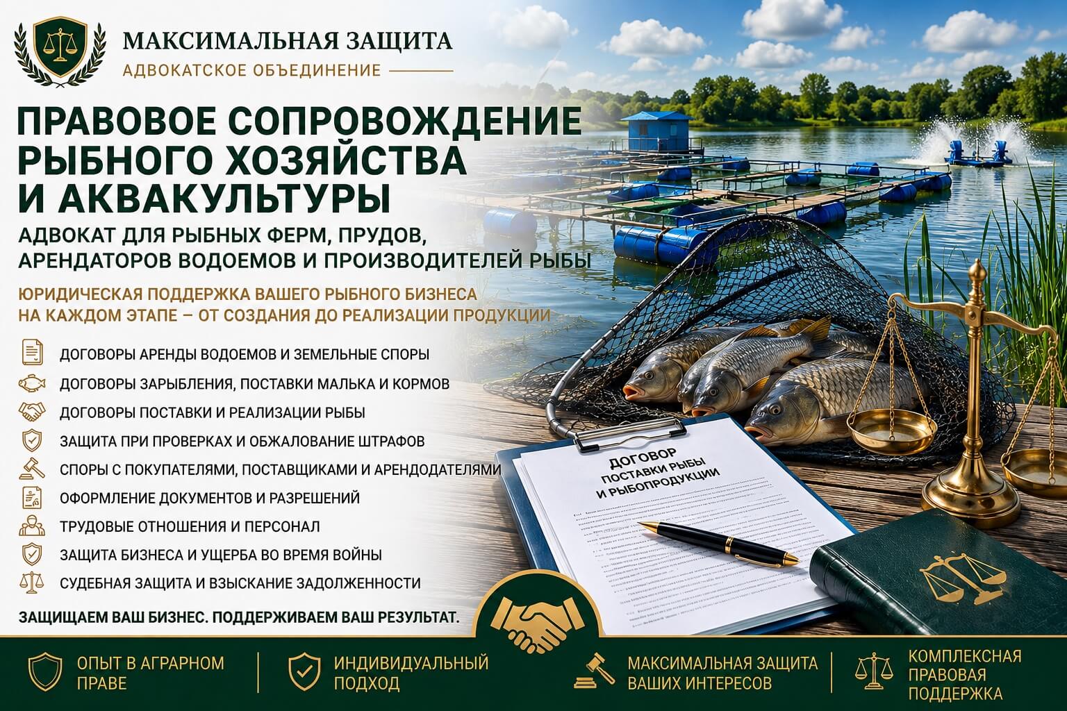 Адвокат консультирует представителя рыбного хозяйства – правовое сопровождение рыбного хозяйства и аквакультуры