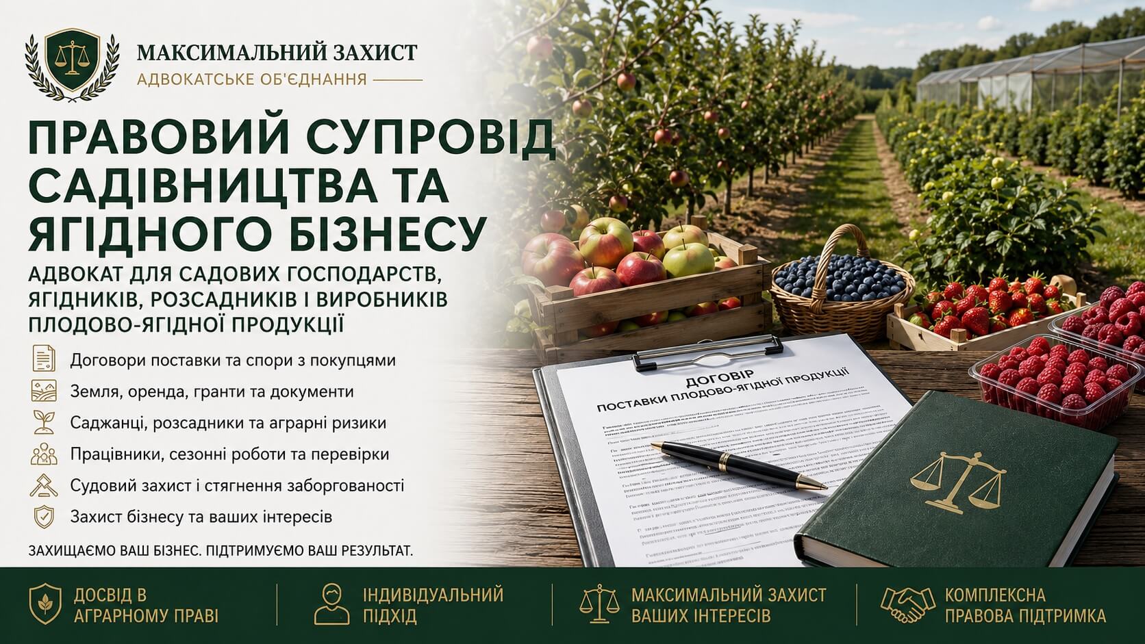 Адвокат консультує власників садів та ягідних господарств – правовий супровід садівництва та ягідного бізнесу