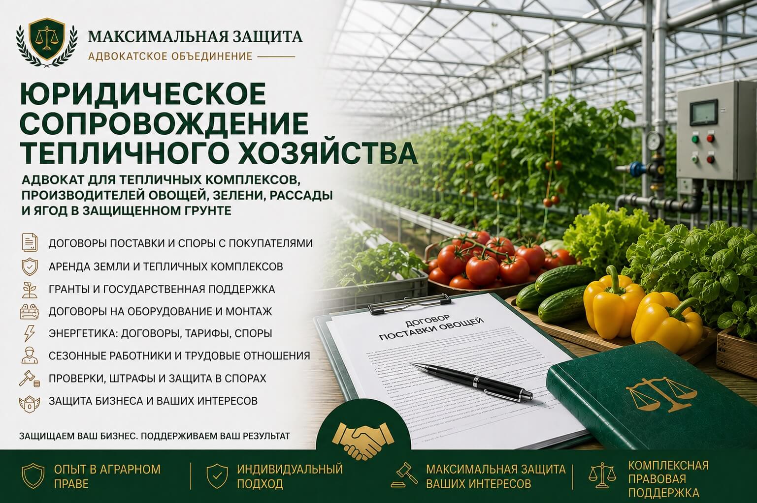 Адвокат консультирует владельца агробизнеса – правовое сопровождение тепличного хозяйства