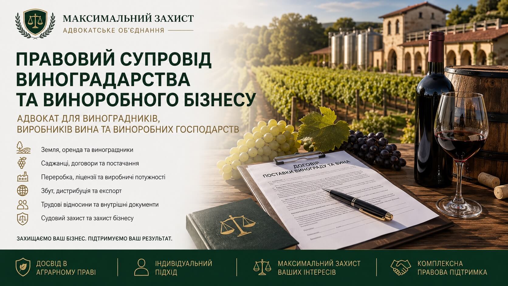 Адвокат консультує представників виноробного бізнесу – правовий супровід виноградарства та виноробства
