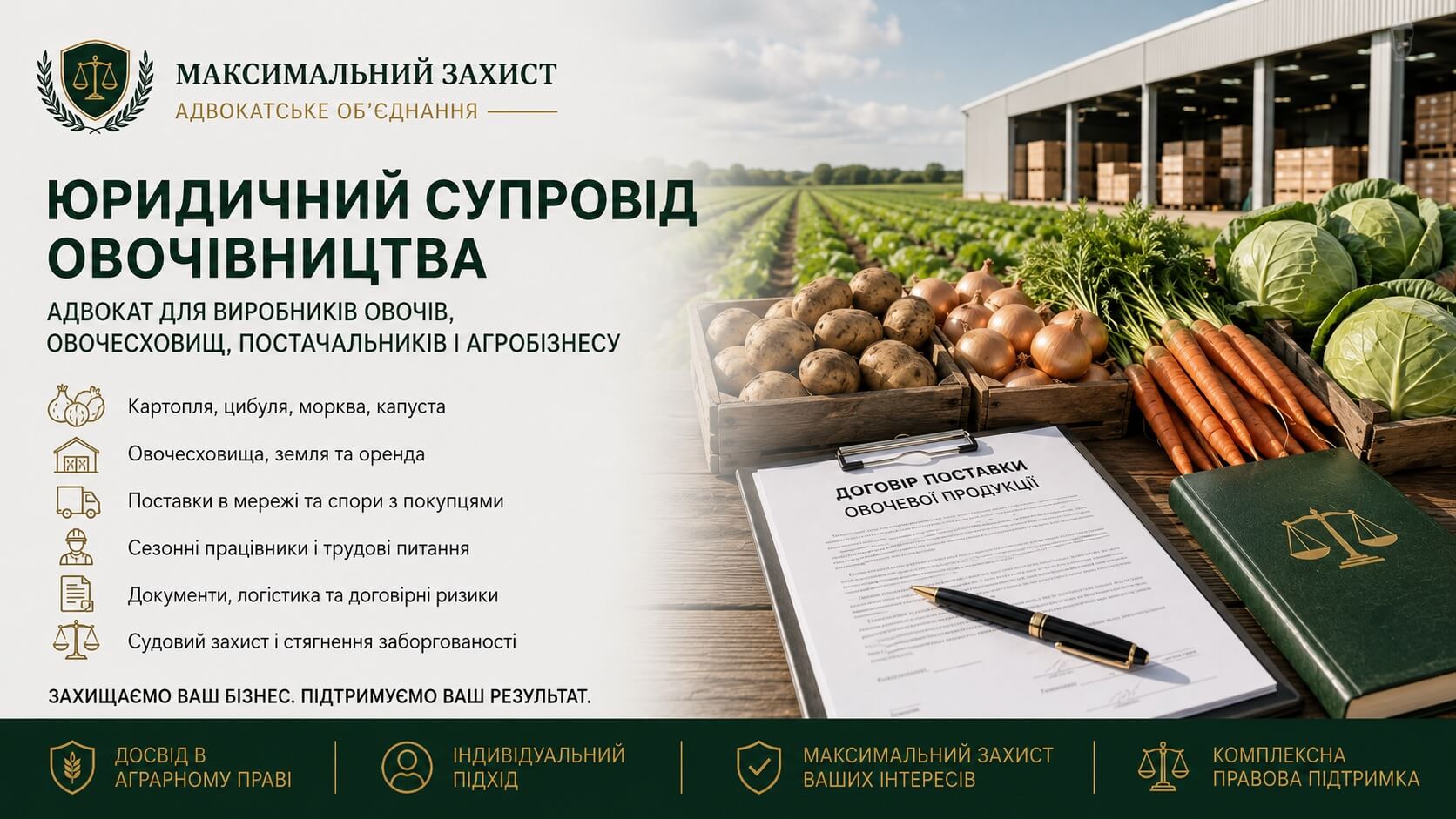Адвокат консультує виробника овочів – юридичний супровід овочівництва