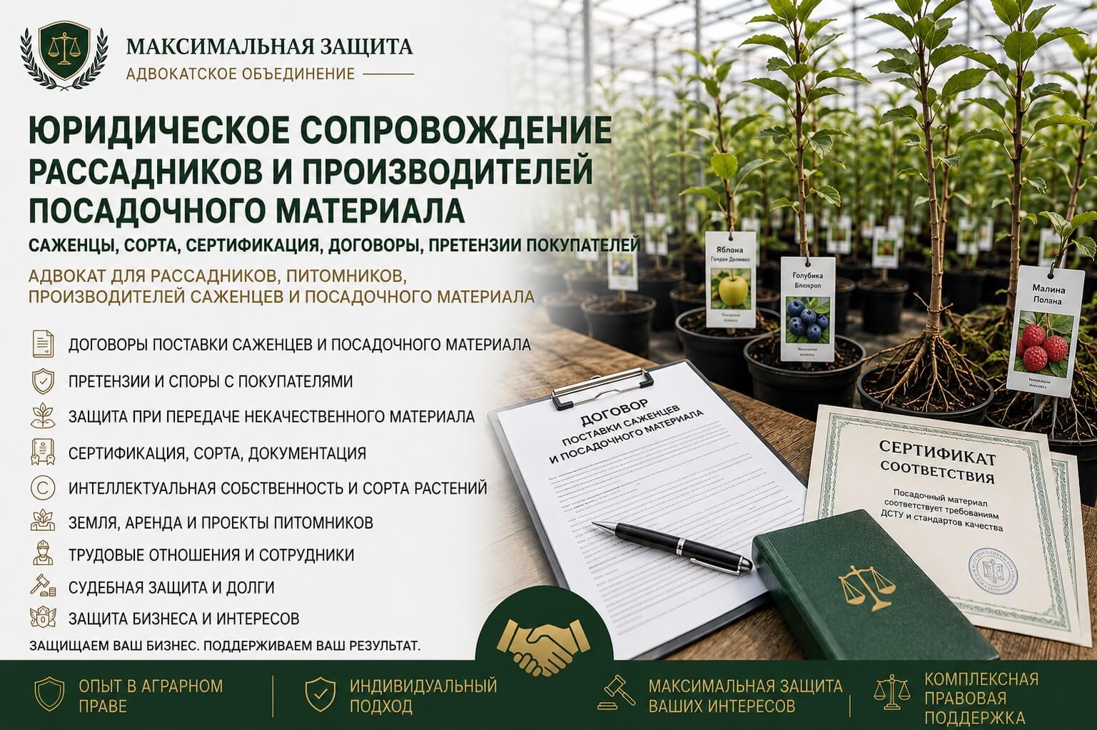 Юрист консультирует представителей агробизнеса – юридическое сопровождение питомников и производителей посадочного материала