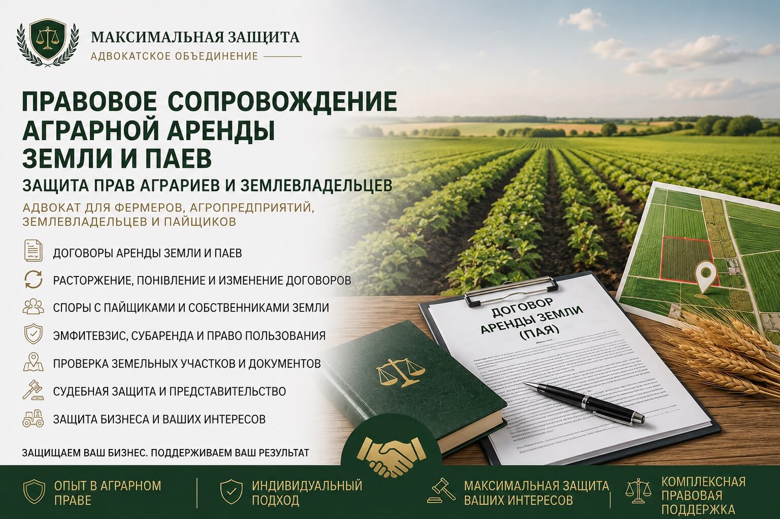 Адвокат анализирует документы на земельные паи – правовое сопровождение аграрной аренды земли и паёв