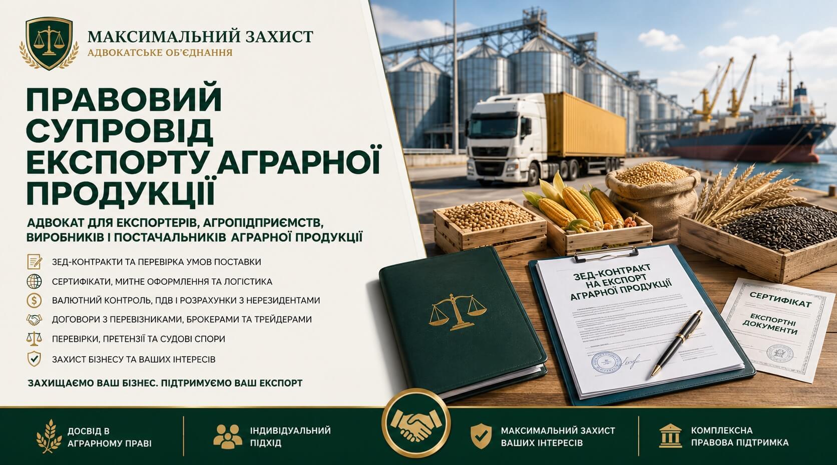 Адвокат супроводжує експорт аграрної продукції – правовий супровід експорту аграрної продукції
