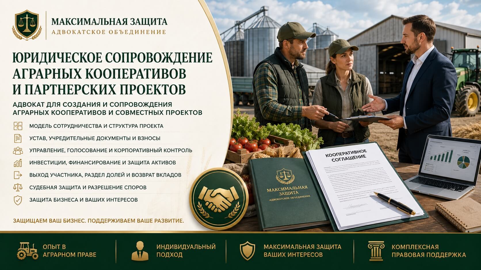 Адвокат консультирует участников аграрного кооператива – юридическое сопровождение аграрных кооперативов и партнерских проектов