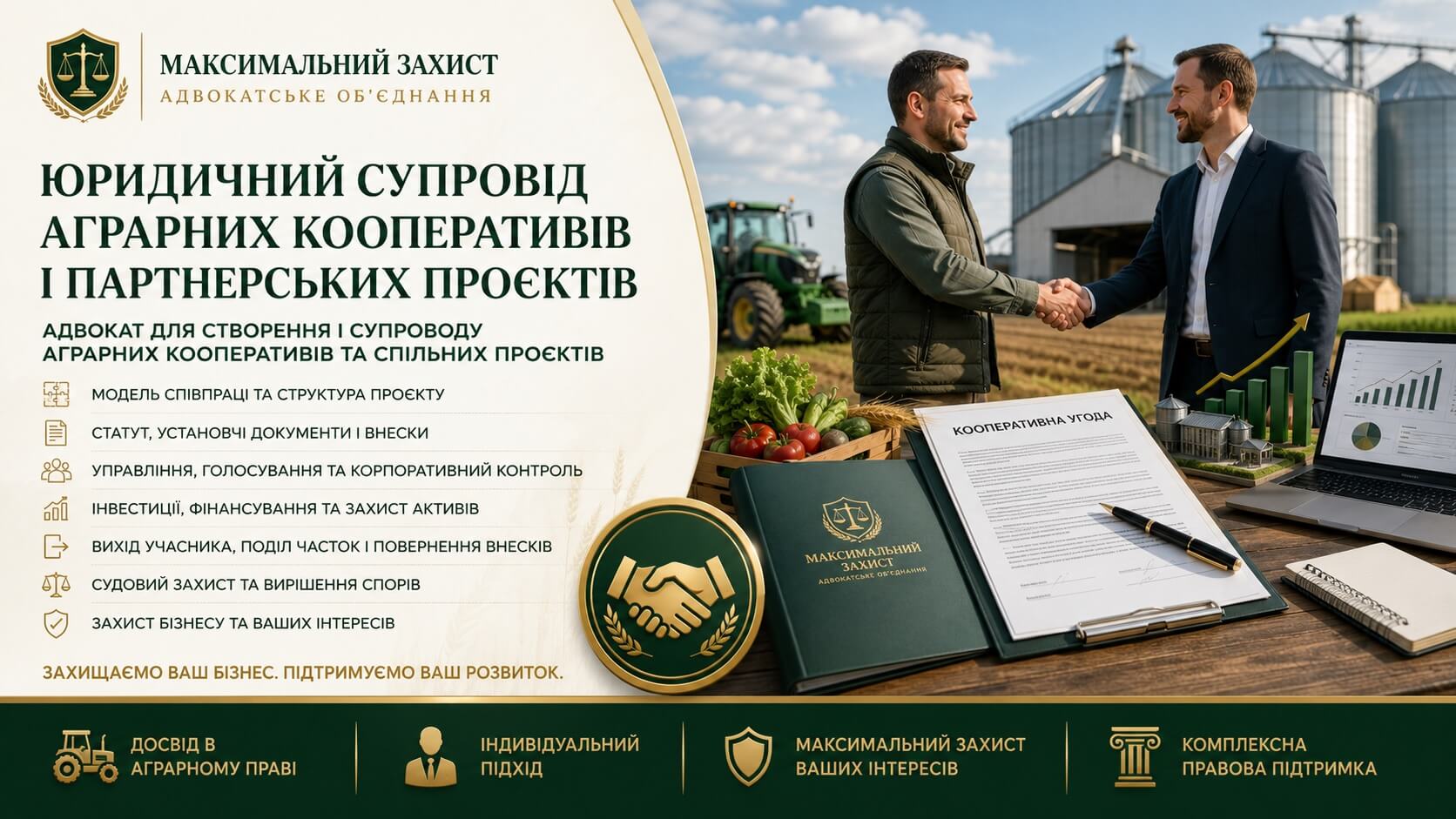 Адвокат консультує учасників аграрного кооперативу – юридичний супровід аграрних кооперативів і партнерських проєктів