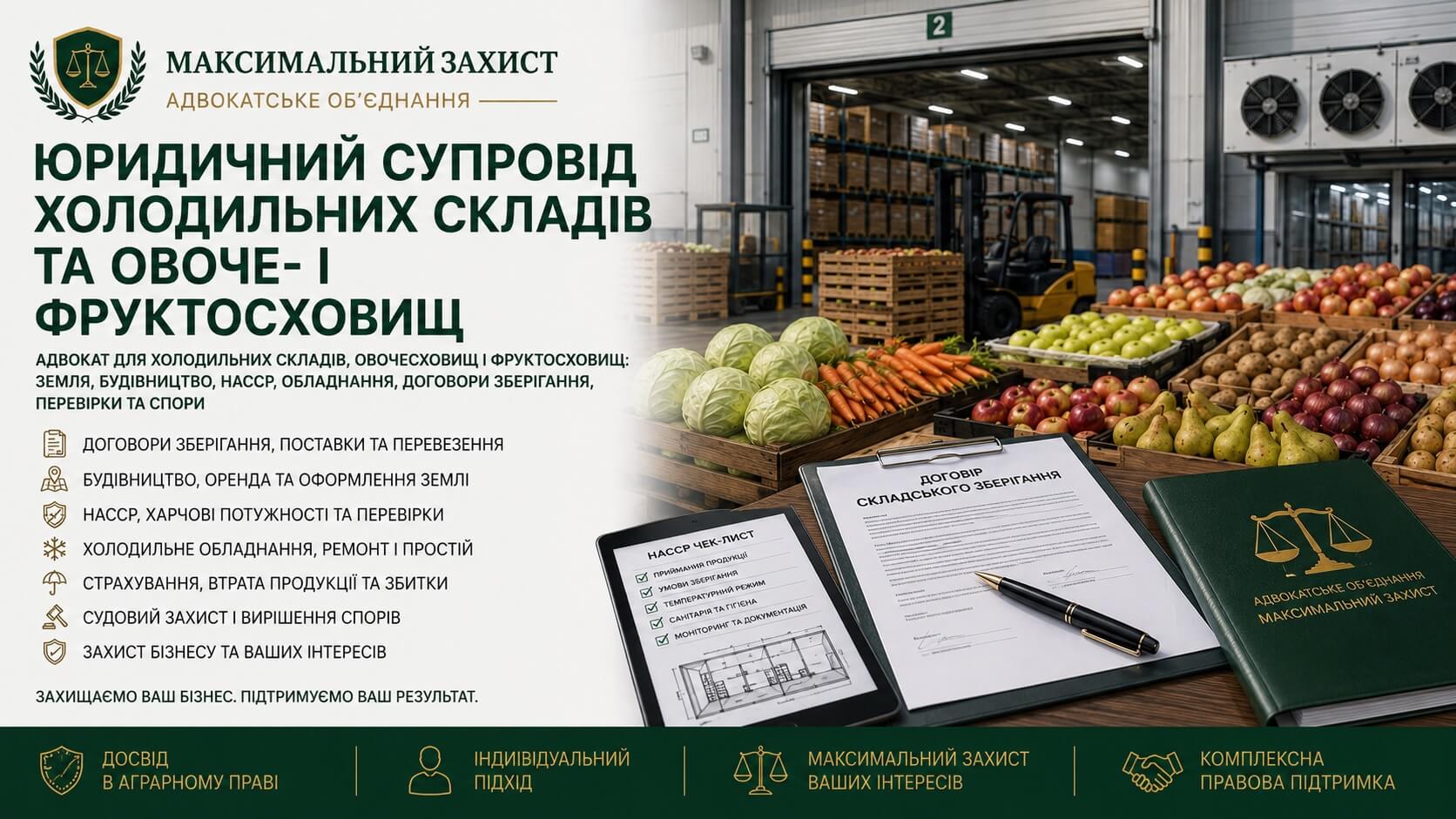 Юрист супроводжує діяльність холодильного складу – юридичний супровід холодильних складів та овоче- і фруктосховищ