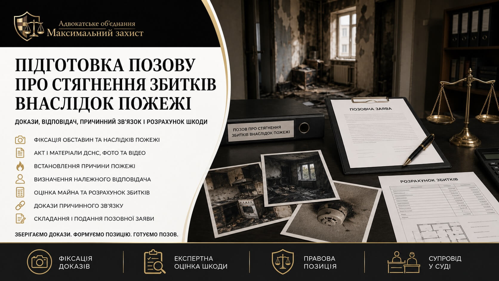 Підготовка позову про стягнення збитків внаслідок пожежі - докази, оцінка шкоди та підготовка позовної заяви