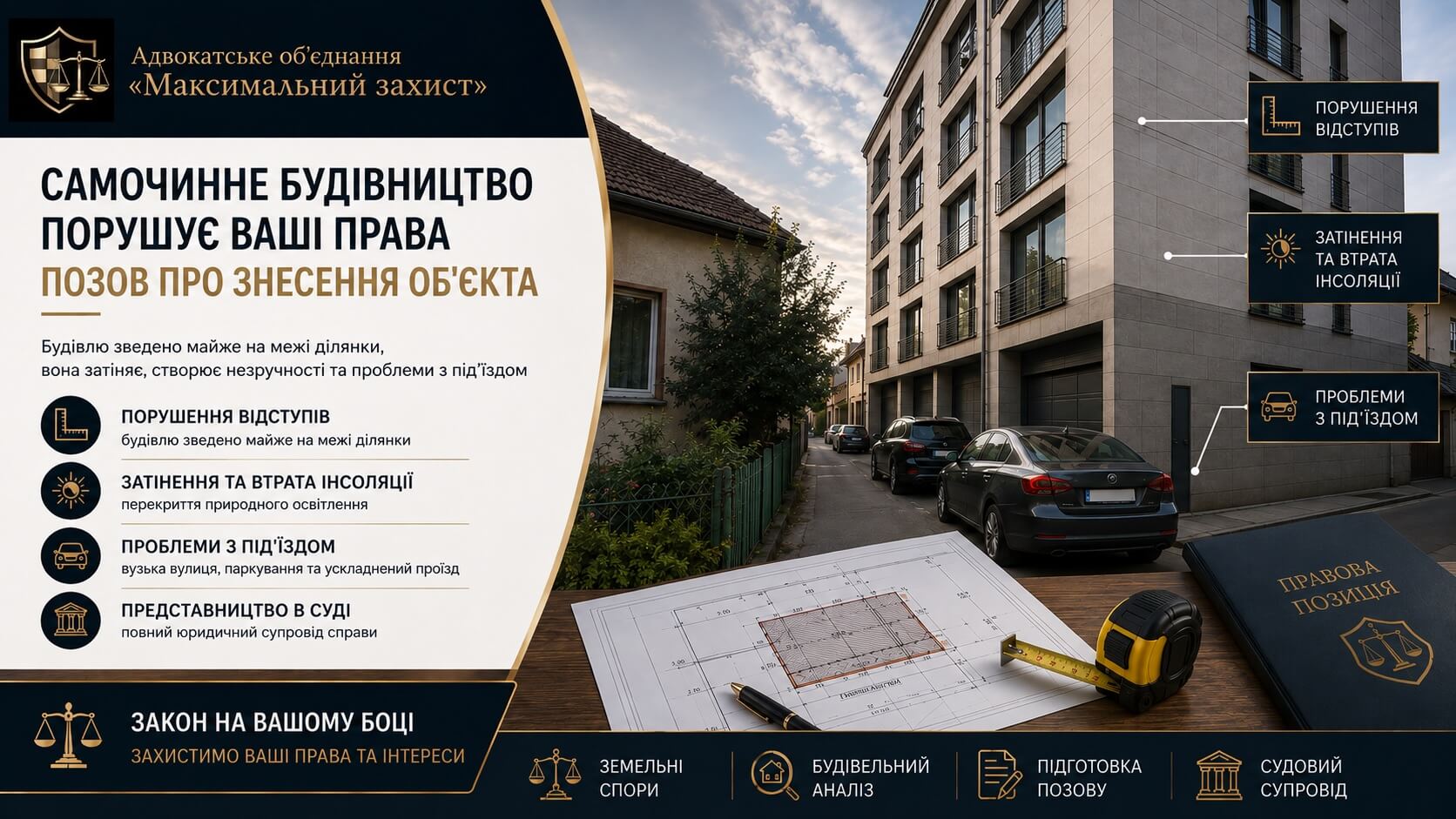 Спірна забудова біля межі земельної ділянки – позов про знесення самочинного будівництва