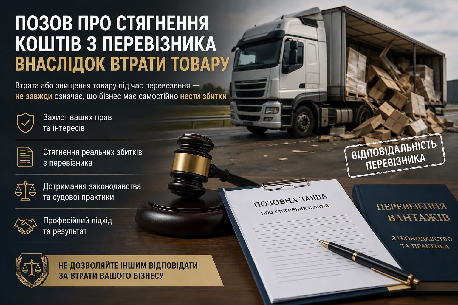 позов про стягнення коштів з перевізника