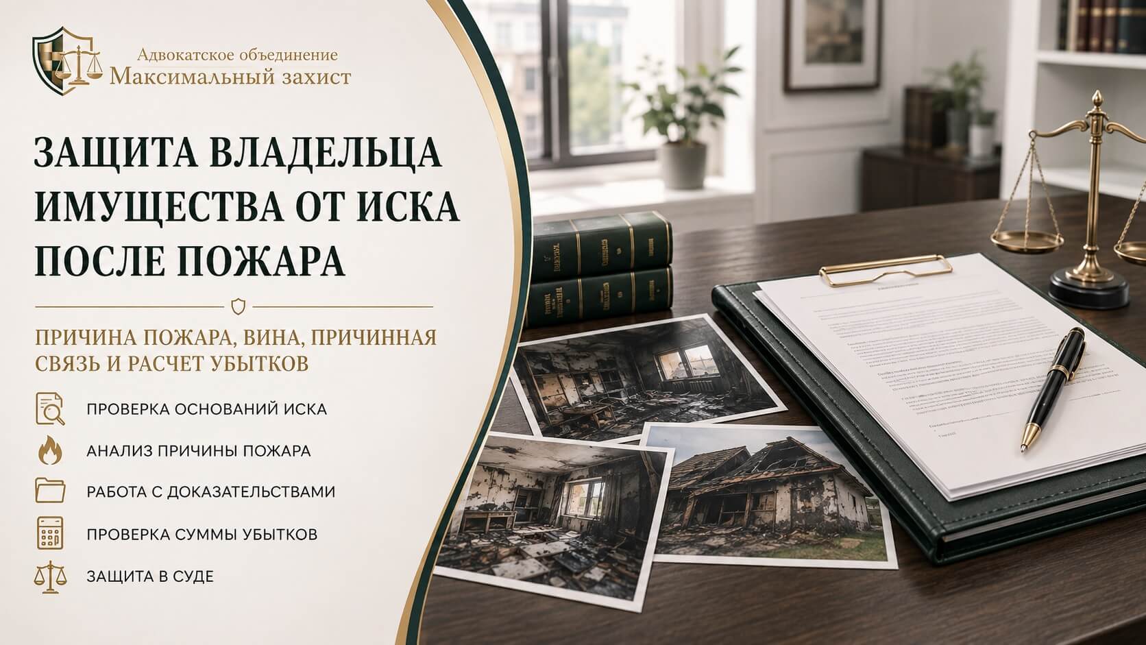 Документы и фотографии поврежденного после пожара имущества во время подготовки правовой позиции