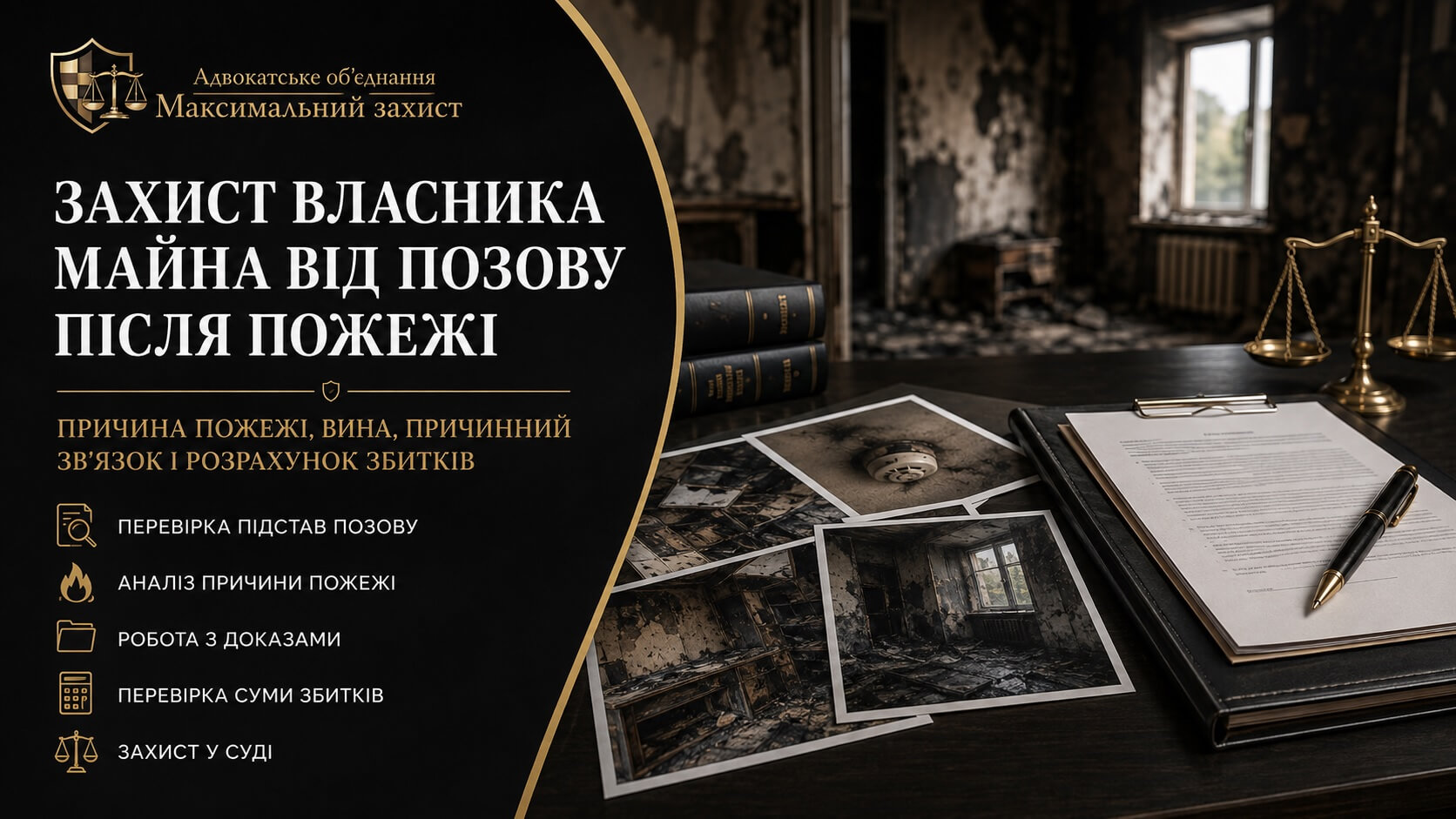 Документи та фотографії пошкодженого після пожежі майна під час підготовки правової позиції